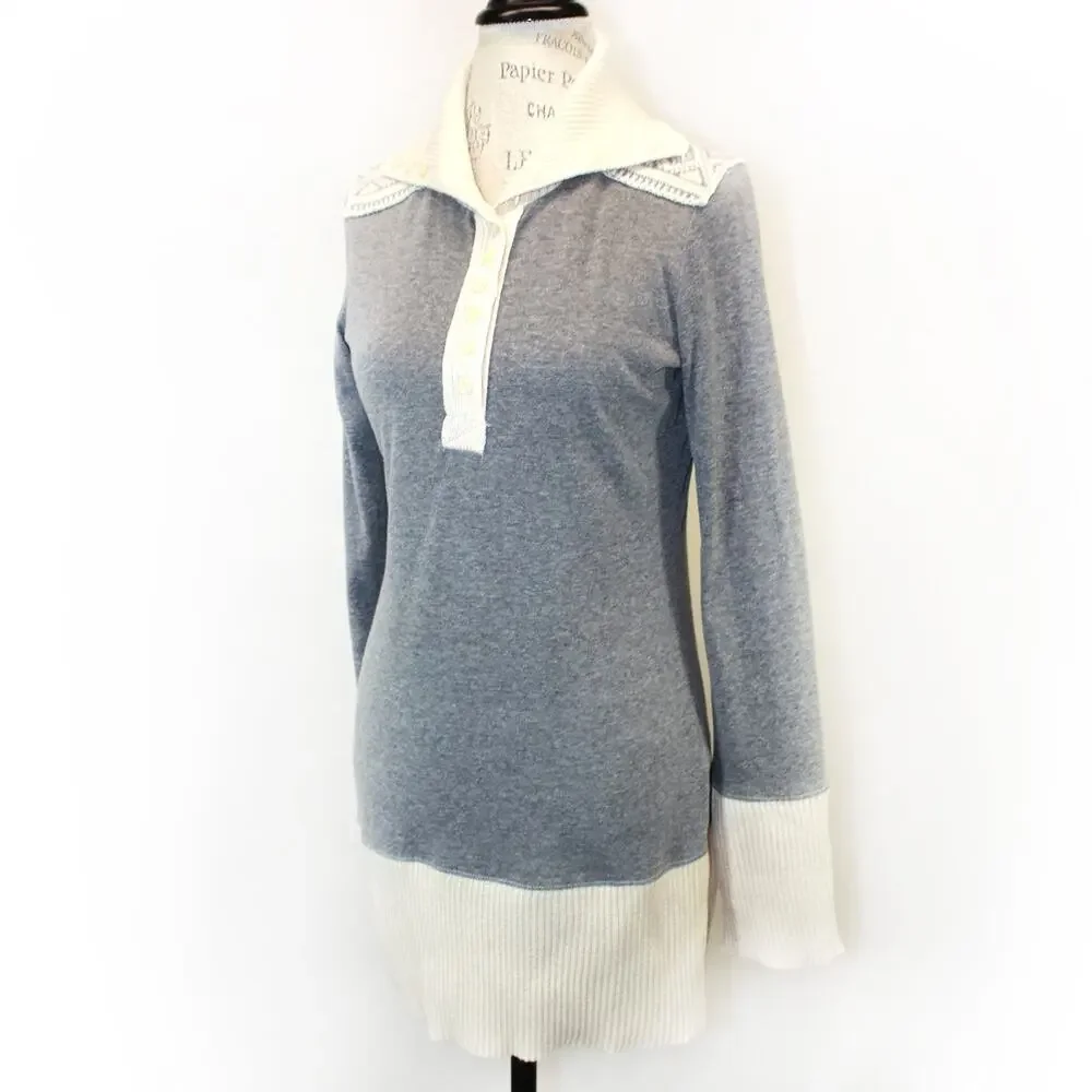 Free People Grey Cotton Blend Cozy Knit Details Sweater Tunic Top Medium